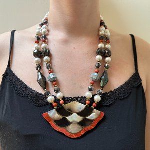 One of a Kind "DUSK" pearl and crystal necklace